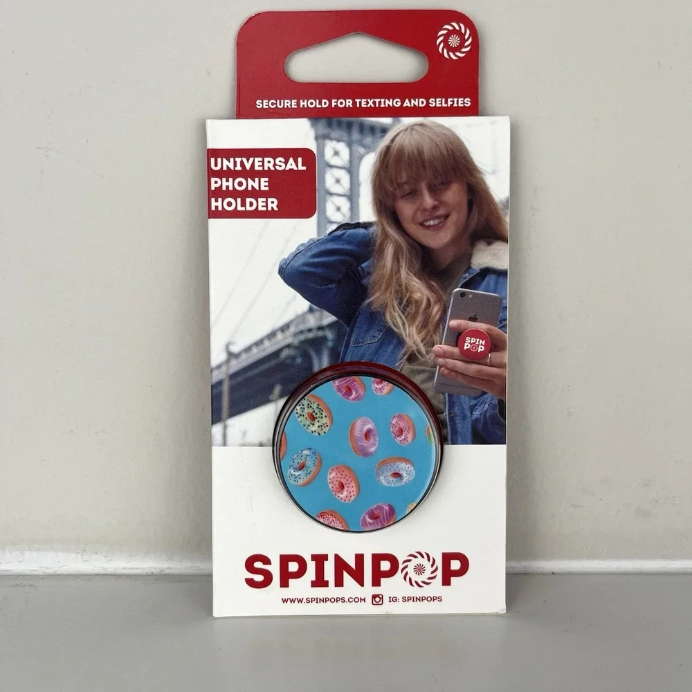 SpinPop Universal Cell Phone Holder Blue Donuts Pop Grip Organizer Stand‎ New